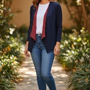 Navy and Red Women's Cardigan Sz.L